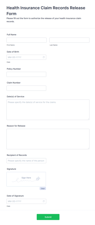 Health Insurance Claim Records Release Form Template