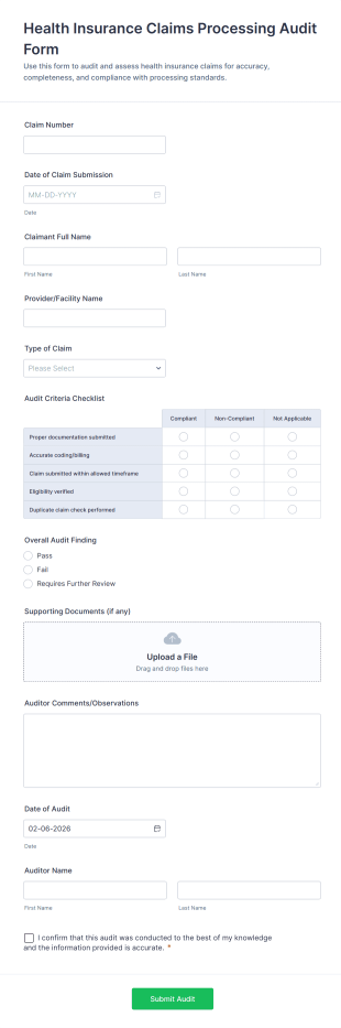 Health Insurance Claims Processing Audit Form Template