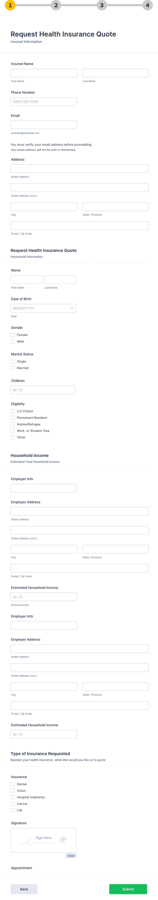 Health Insurance Client Intake Form Template