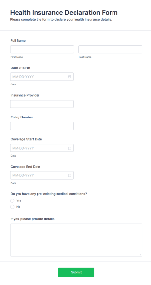 Health Insurance Declaration Form Template