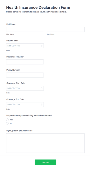 Health Insurance Declaration Form Template