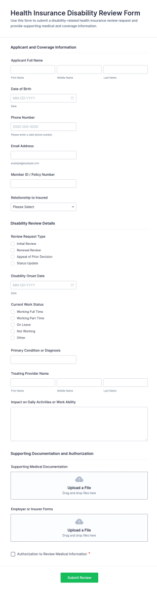 Health Insurance Disability Review Form Template