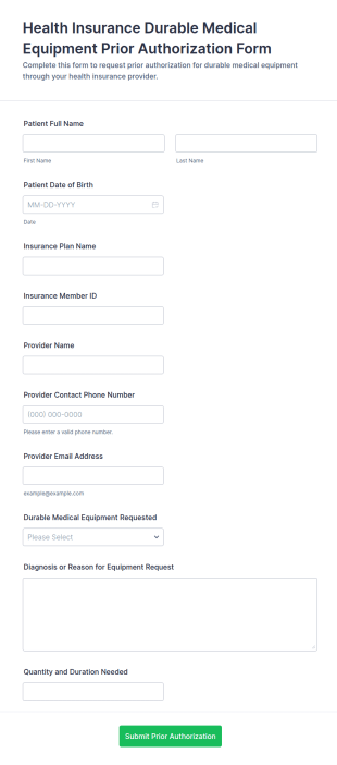 Health Insurance Durable Medical Equipment Prior Authorization Form Template