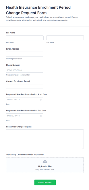 Health Insurance Enrollment Period Change Request Form Template