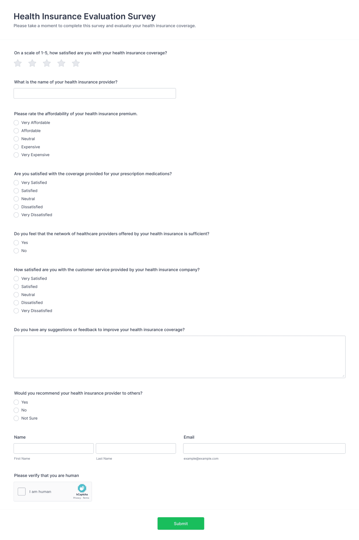 Health Insurance Evaluation Survey Form Template | Jotform