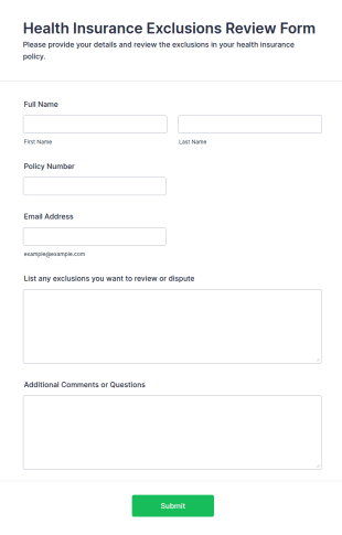 Health Insurance Exclusions Review Form Template
