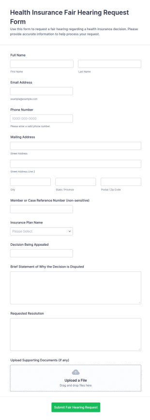 Health Insurance Fair Hearing Request Form Template