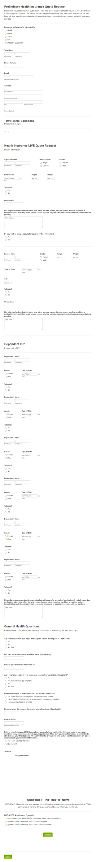 Health Insurance Intake Form Template