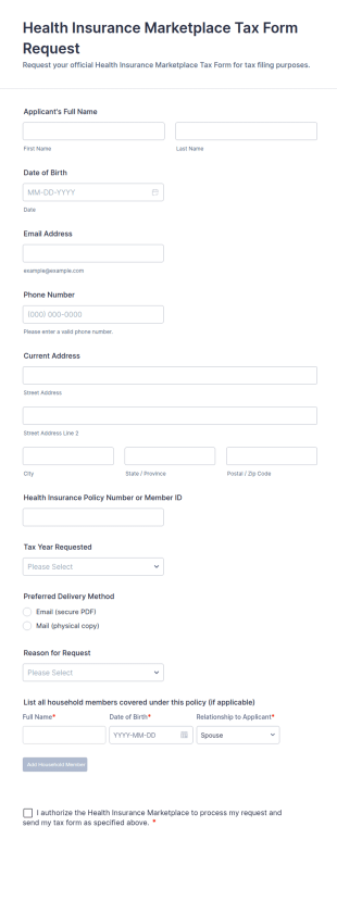 Health Insurance Marketplace Tax Form Request Form