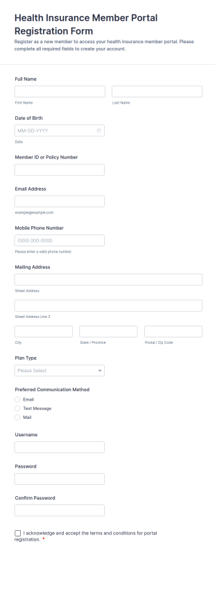 Health Insurance Member Portal Registration Form Template