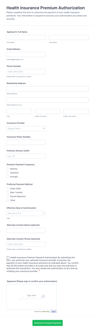 Health Insurance Premium Authorization Form Template