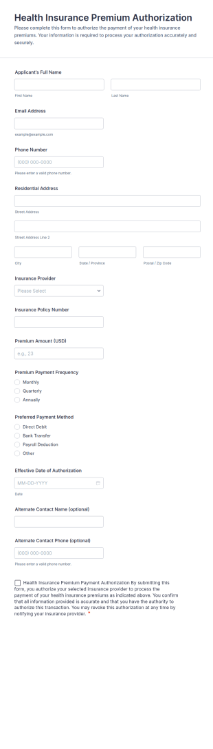 Health Insurance Premium Authorization Form Template