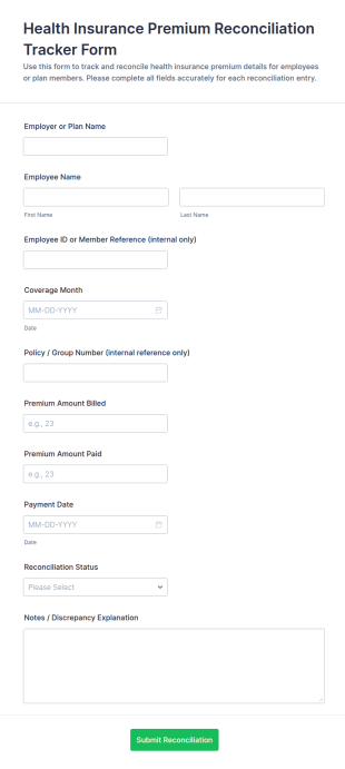 Health Insurance Premium Reconciliation Tracker Form Template