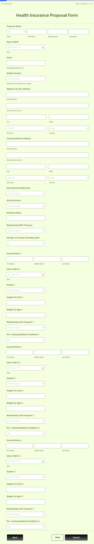 Health Insurance Proposal Form Template