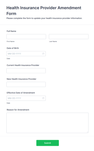 Health Insurance Provider Amendment Form Template