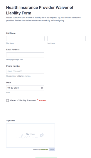 Health Insurance Provider Waiver Of Liability Form Template