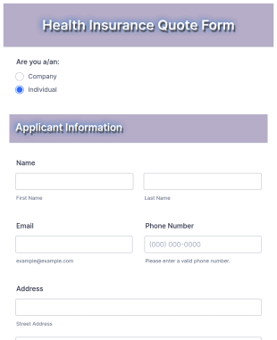 Health Insurance Quote Form Template