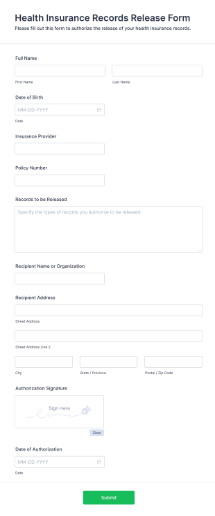 Health Insurance Records Release Form Template