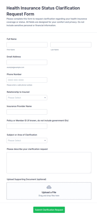 Health Insurance Status Clarification Request Form Template