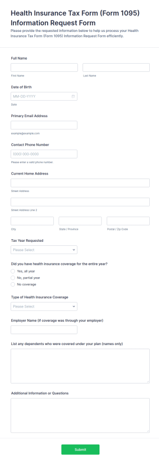 Health Insurance Tax Form (Form 1095) Information Request Form