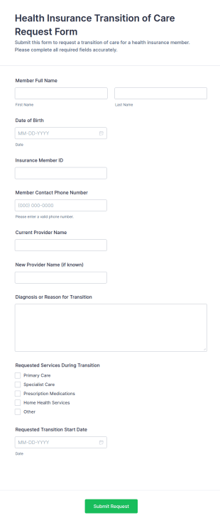 Health Insurance Transition Of Care Request Form Template