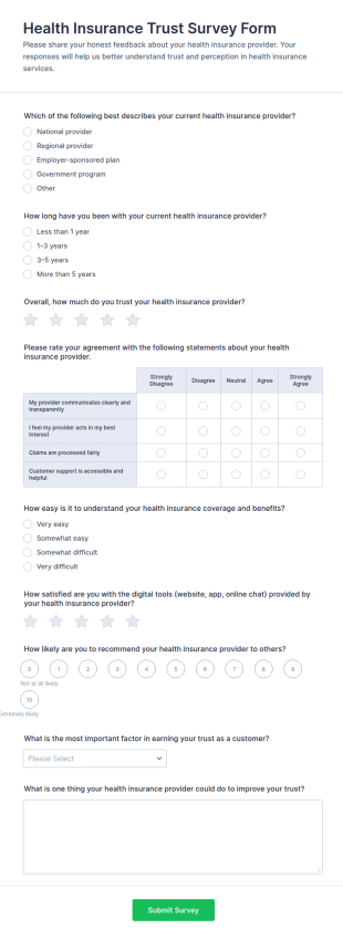 Health Insurance Trust Survey Form Template