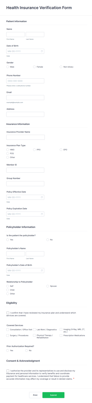 Health Insurance Verification Form Template