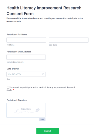 Health Literacy Improvement Research Consent Form Template