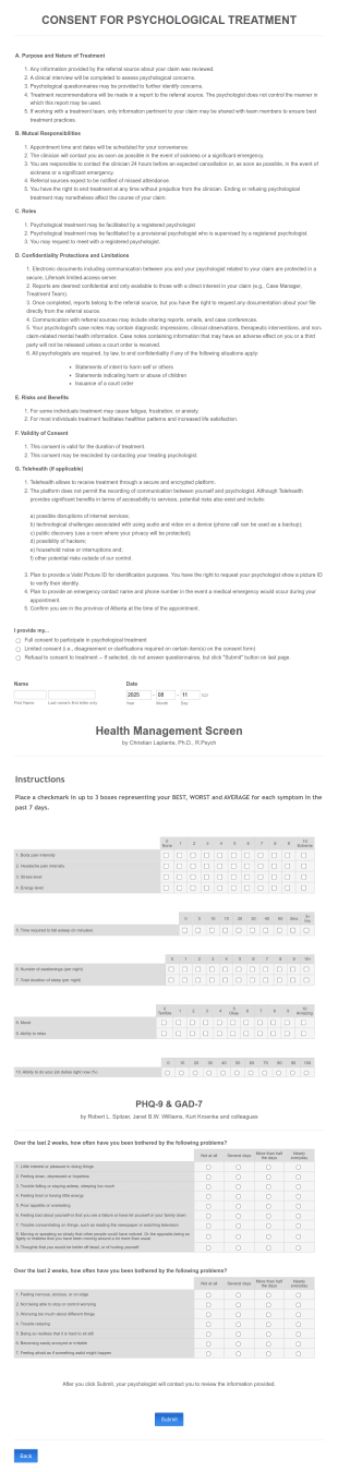Lifemark Consent Form & Questionnaires Form Template