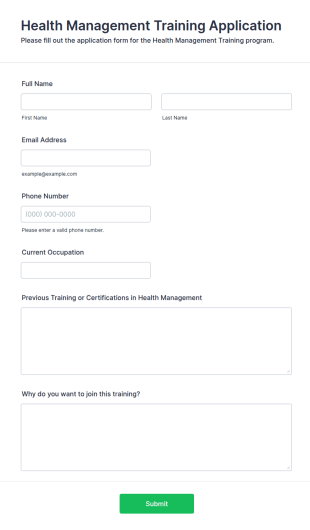 Health Management Training Application Form Template