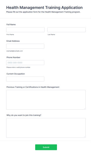 Health Management Training Application Form Template