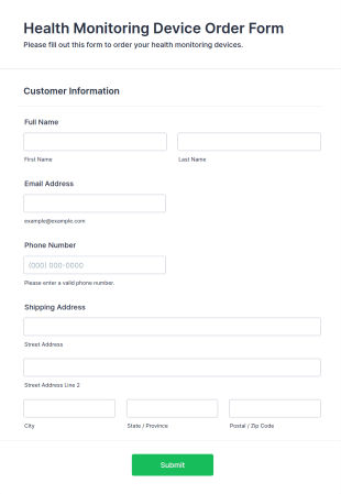 Health Monitoring Device Order Form Template