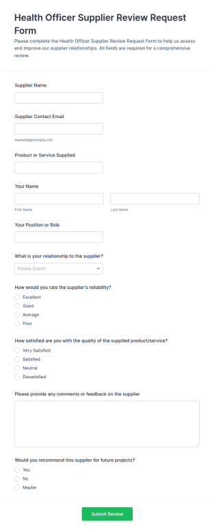 Health Officer Supplier Review Request Form Template