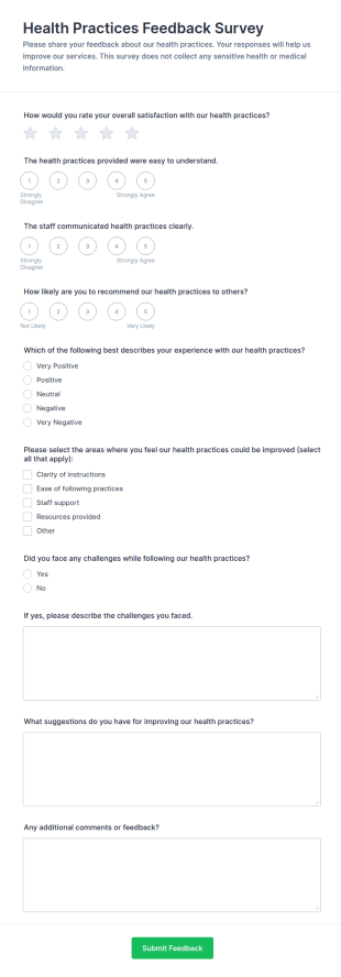 Health Practices Feedback Form Template