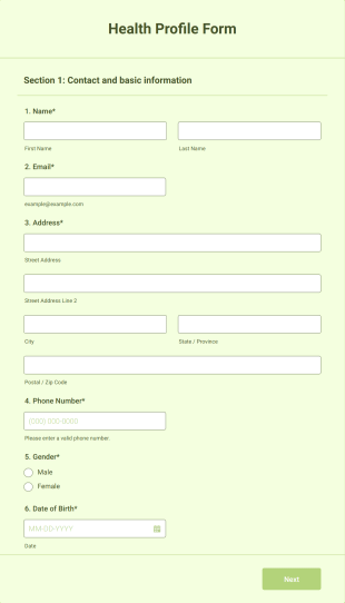 Health Profile Form Form Template