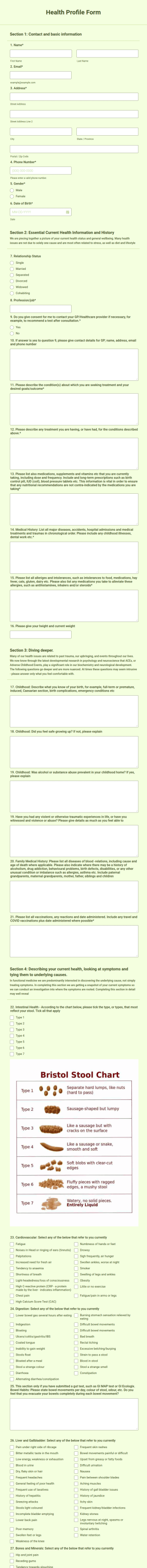 Health Profile Form Form Template