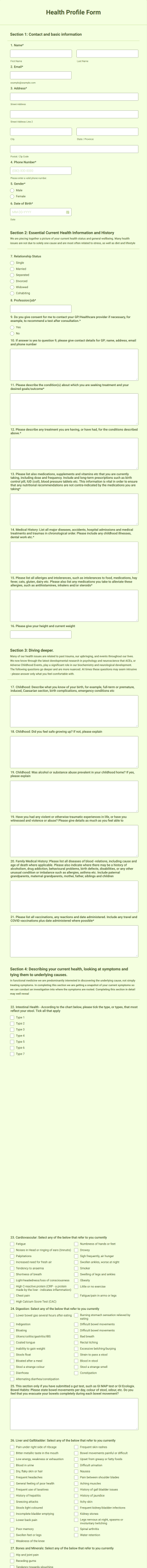 Health Profile Form Form Template