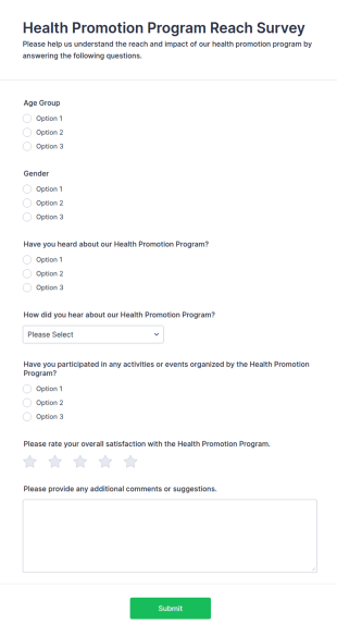 Health Promotion Program Reach Survey Form Template