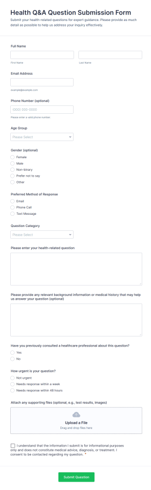 Health Q&A Question Submission Form Template