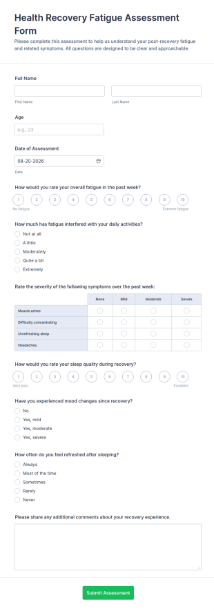 Health Recovery Fatigue Assessment Form Template