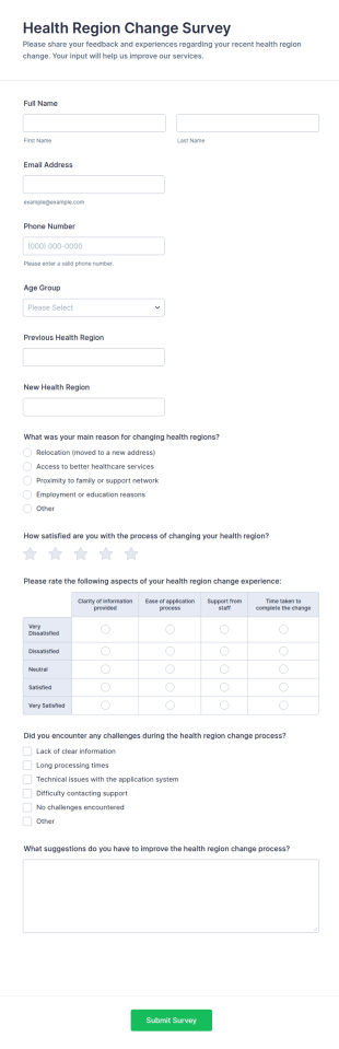 Health Region Change Survey Form Template