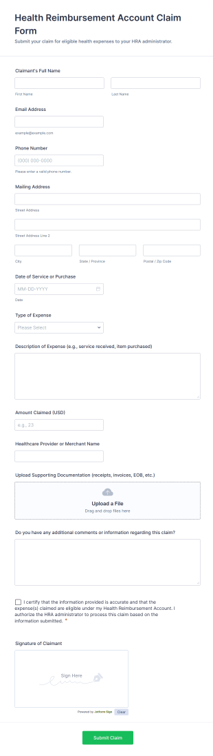 Health Reimbursement Account Claim Form Template