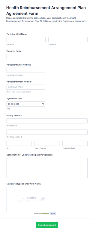 Health Reimbursement Arrangement Plan Agreement Form Template