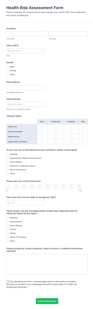 Health Risk Assessment Form Template