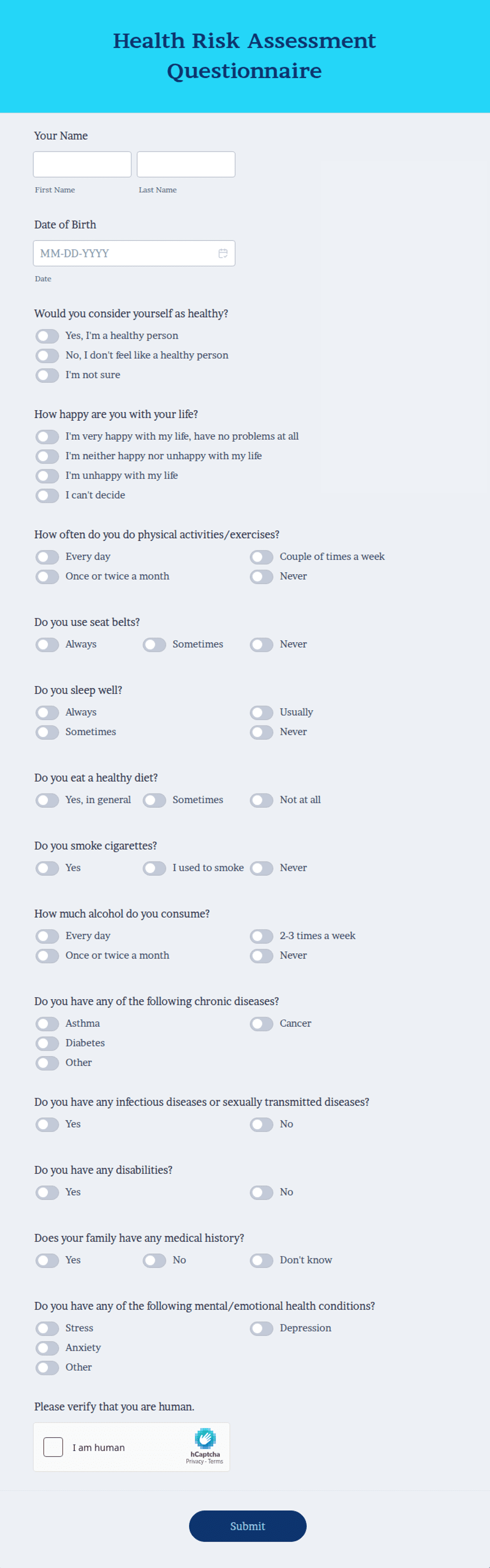 Sample Risk Assessment Questionnaire Health Risk Assessment Questionnaire Template 9+ Risk Assessment