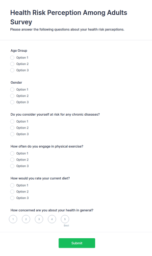Health Risk Perception Among Adults Survey Form Template