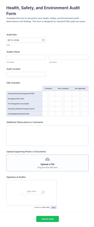 Health, Safety, And Environment Audit Form Template