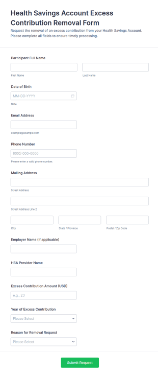 Health Savings Account Excess Contribution Removal Form Template