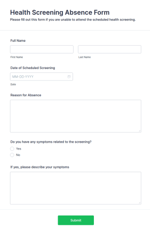 Health Screening Absence Form Template