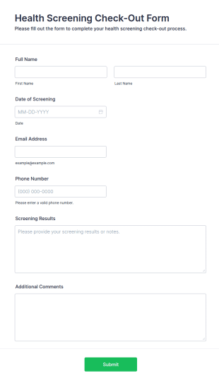 Health Screening Check Out Form Template